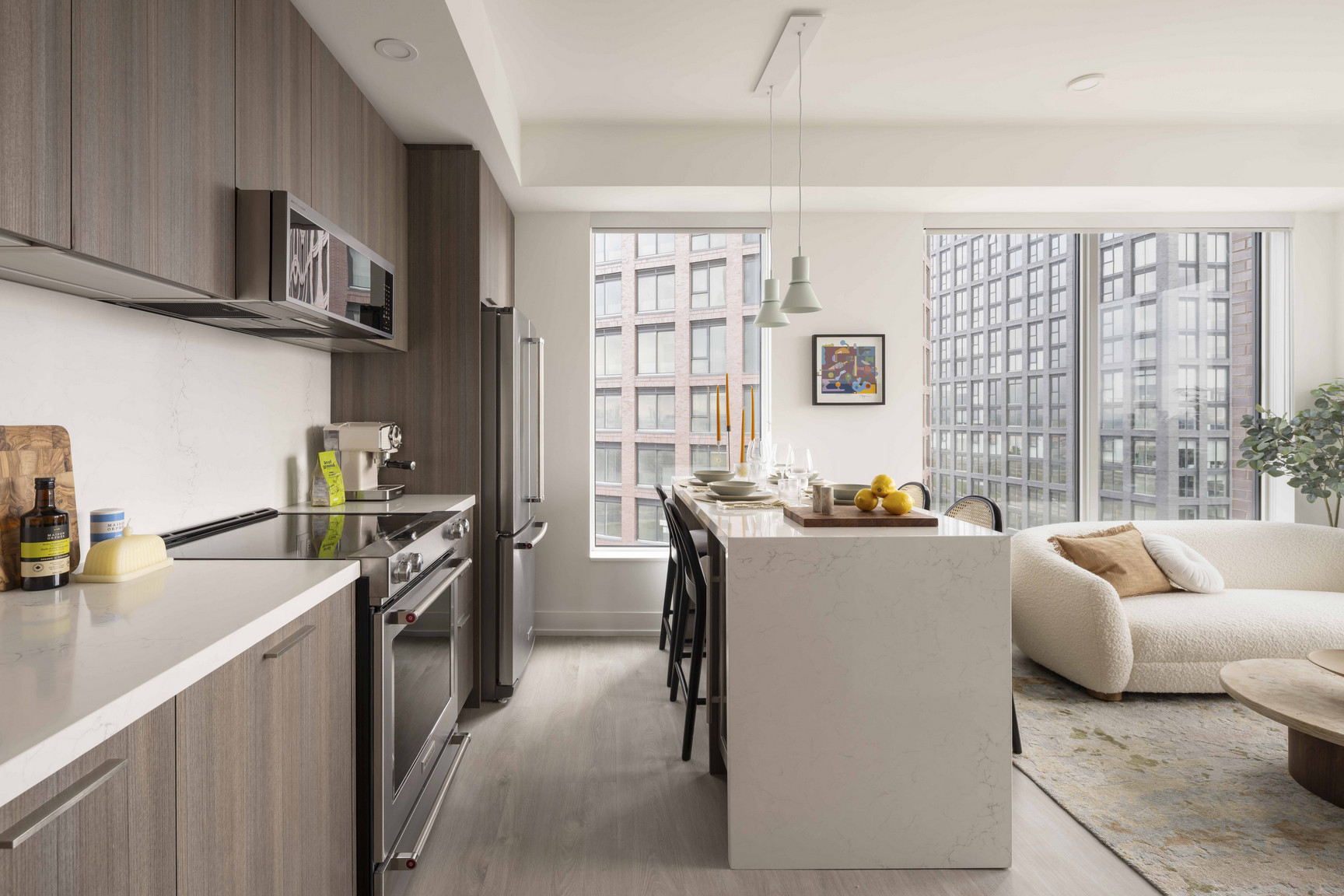 Sloane suite interior with kitchen and living room
