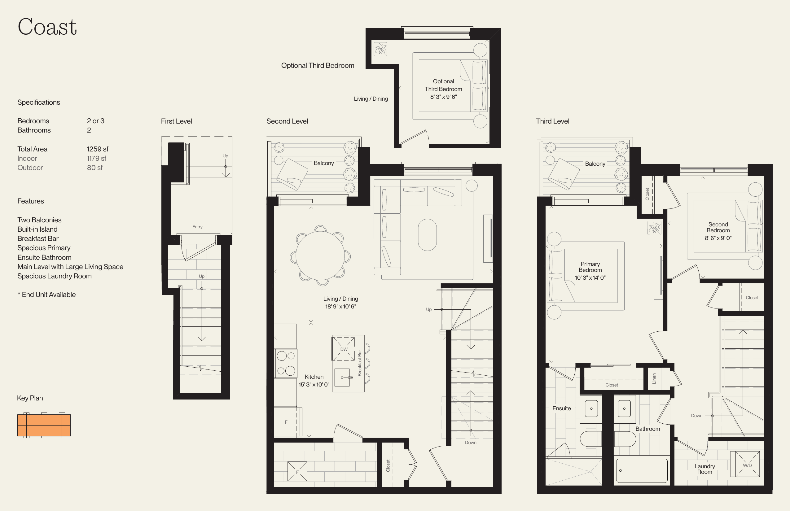 Coast floor plan — 2 to 3 Bed, 1,179 sq ft