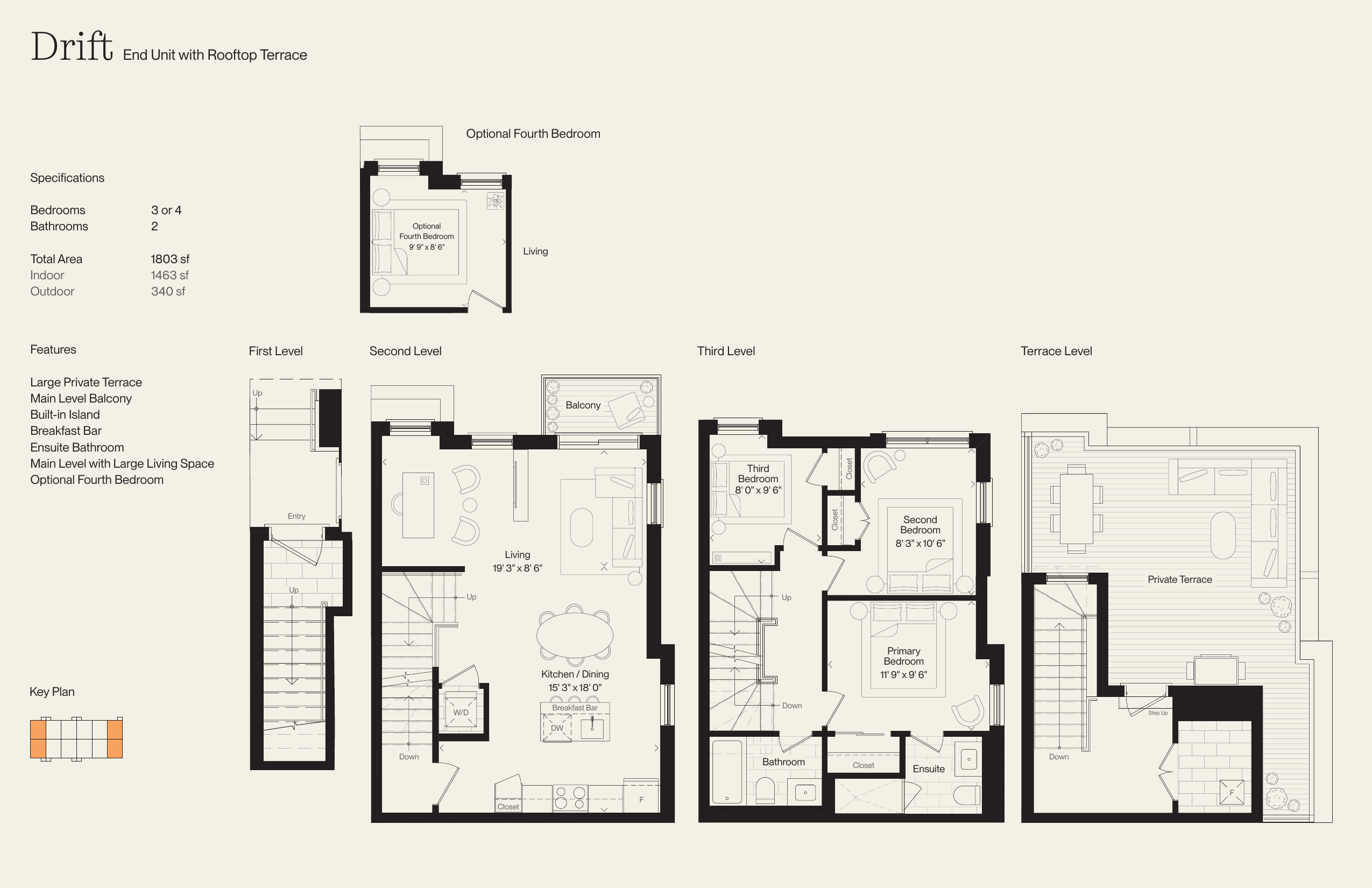 Drift with Rooftop Terrace floor plan — 3 to 4 Bed