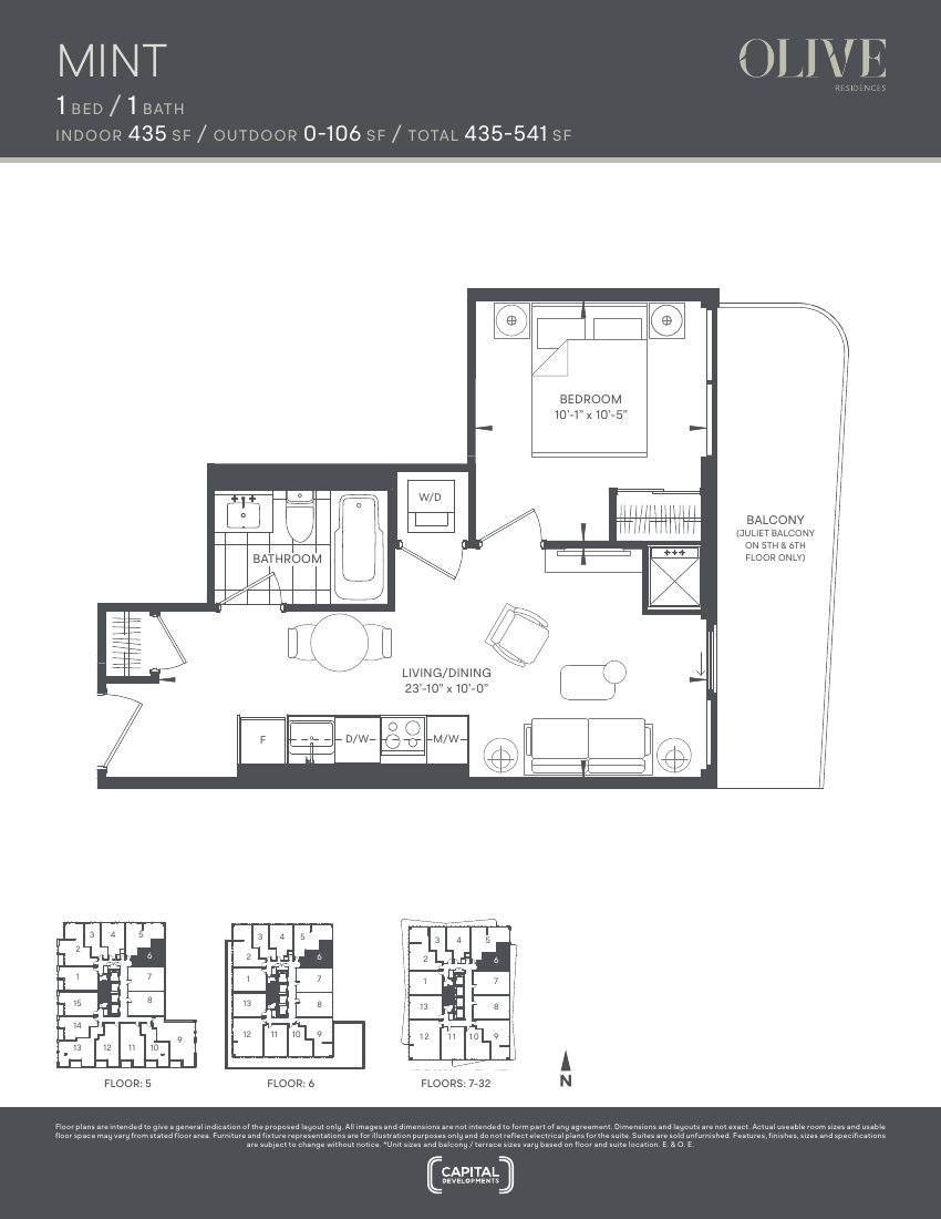 Floor plan: The Mint, 1 Bed 1 Bath, 435 sq ft