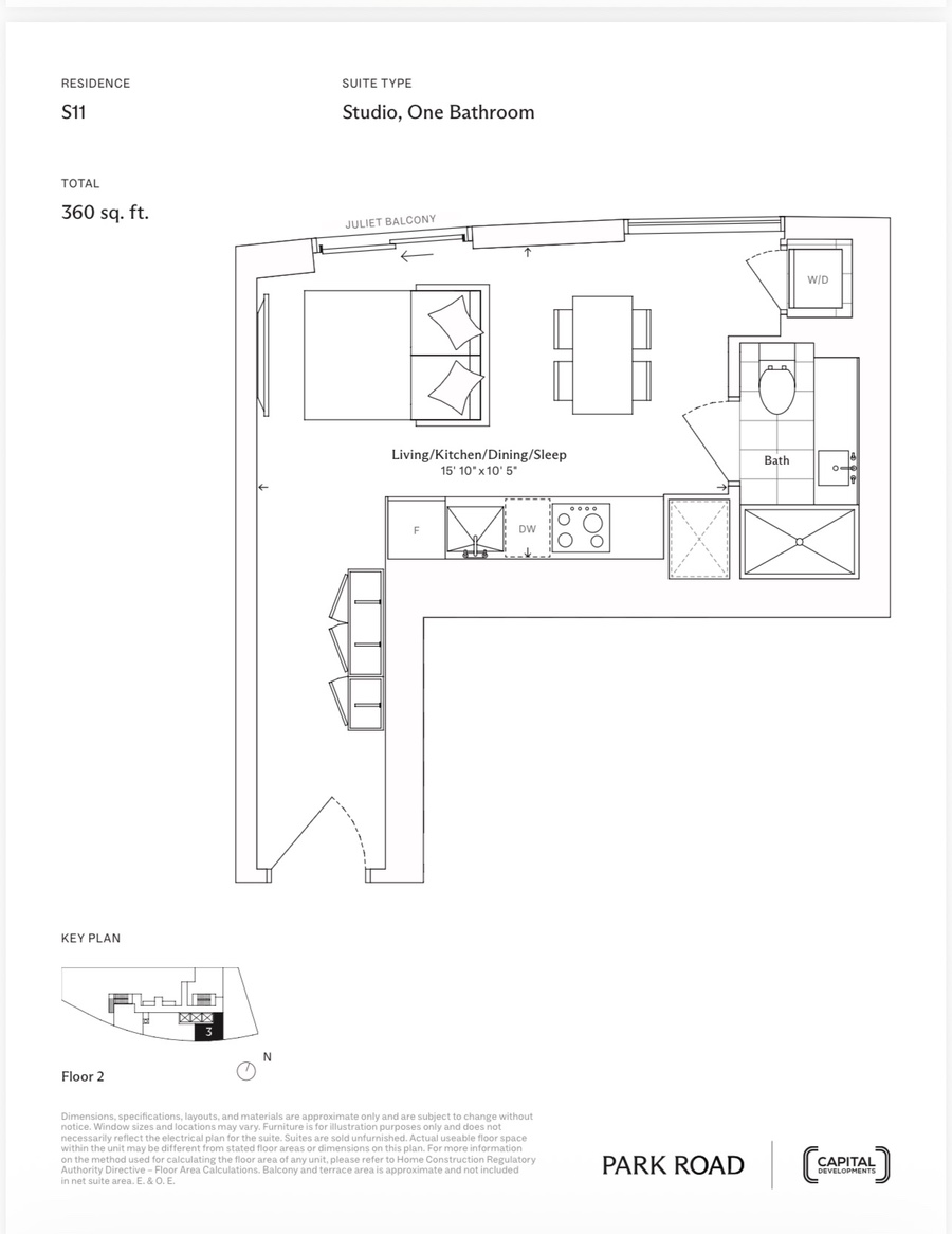 S11 Studio 360 sq ft floor plan