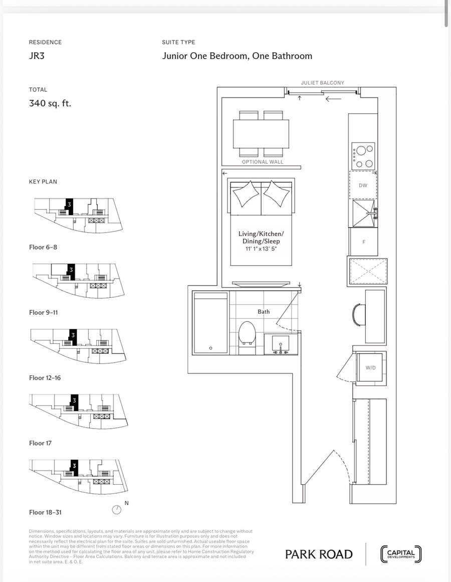 JR3 Jr 1BR 340 sq ft floor plan