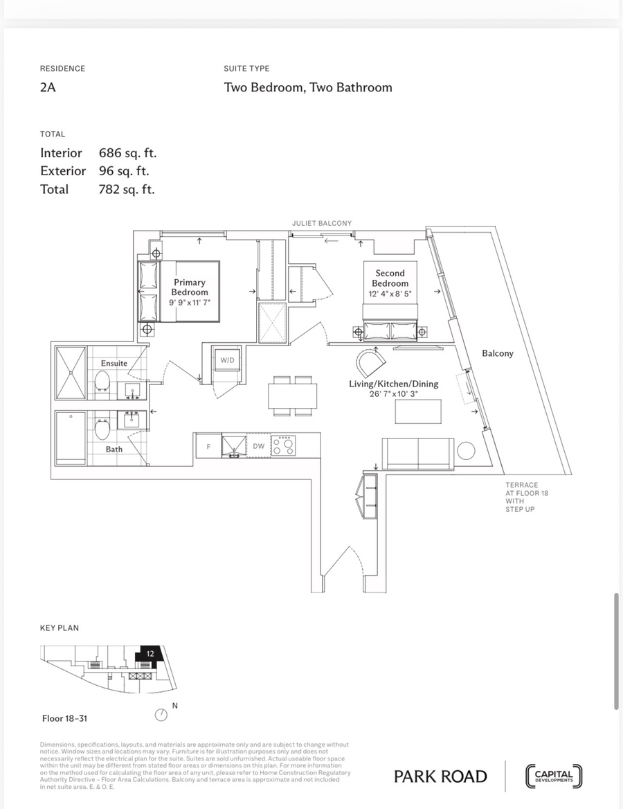 2A 2BR 686 sq ft floor plan